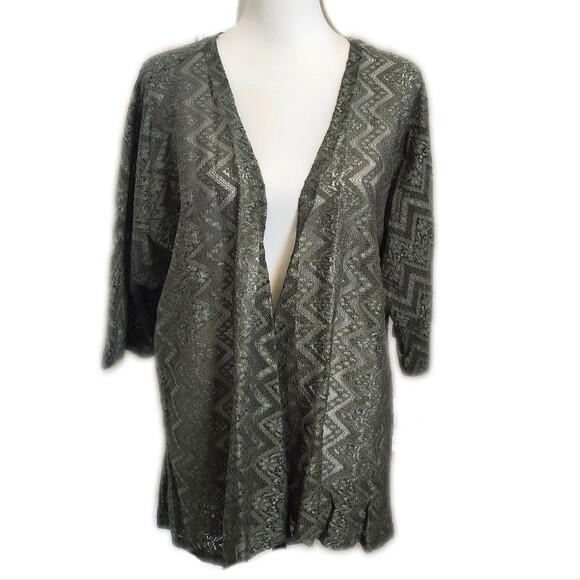 Lularoe NWT olive green lace Lindsay short sleeve open front cardigan shawl S - Picture 1 of 8